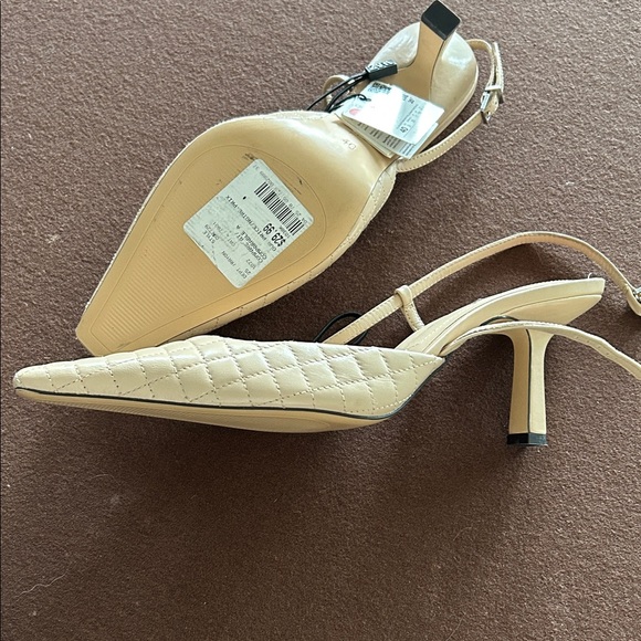 Zara Beige Quilted Slingback Heels - Picture 1 of 3